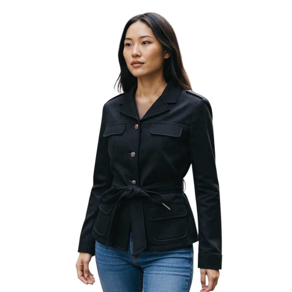 MICHAEL KORS 8 M Black Brushed Cotton Belted Blazer Jacket R $195